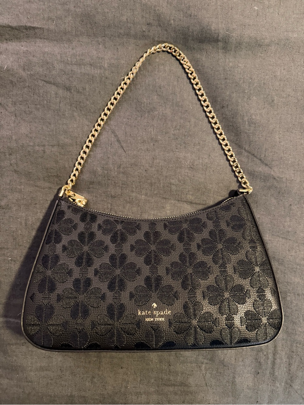 kate spade Black Floral Jacquard Shoulder Bag with Gold Chain Strap